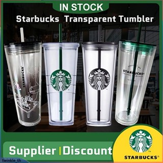 แก้วสตาร์บัค Classic Straw Cup Cold Cup Double Layer Plastic Cup Reusable Transparent Cup 473/710ml Ins Style Collection Plastic Glass Cup (twinkle.th)