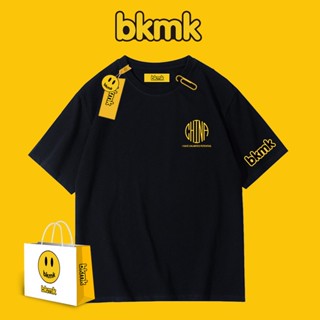 Bkmk เสื้อยืดแขนสั้น ผ้าฝ้าย ทรงหลวม สีดํา แฟชั่นฤดูร้อน สําหรับผู้ชาย