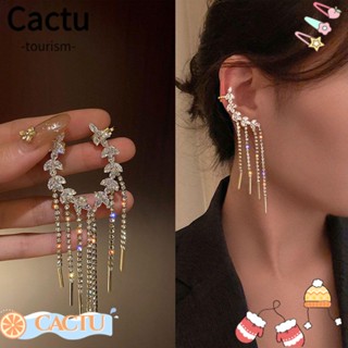 Cactu ต่างหูโซ่ ประดับพลอยเทียม ของขวัญปาร์ตี้ สําหรับผู้หญิง