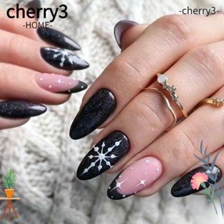 Cherry3 เล็บปลอม แบบสั้น ลายอัลมอนด์ เอลฟ์ สไตล์ฝรั่งเศส สําหรับตกแต่งเล็บ DIY 24 ชิ้น