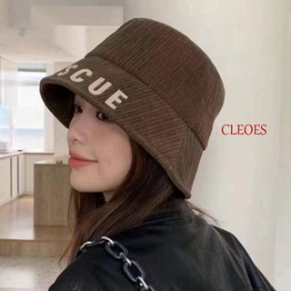 Cleoes หมวกบักเก็ต ผ้าลูกฟูก พิมพ์ลายตัวอักษร ให้ความอบอุ่น สไตล์เรโทร แฟชั่นฤดูใบไม้ร่วง ฤดูหนาว สําหรับเด็กผู้หญิง