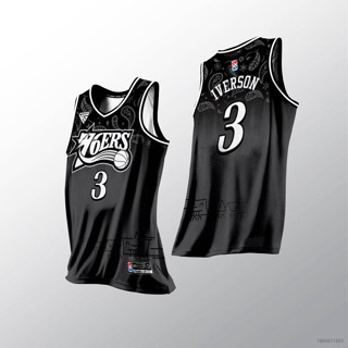 เสื้อกีฬาบาสเก็ตบอล HQ7 76ers Iverson สีดํา พลัสไซซ์ สําหรับผู้ชาย และผู้หญิง QH7