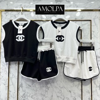 2สี ขาว ดำ SET CHANEL ชุดเซท เสื้อกล้าม + กางเกงขาสั้น ชาแนล