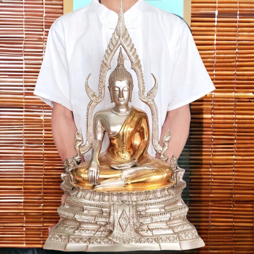 NMT8 พระพุทธชินราช ปี2500 องค์ใหญ่มาก หน้าตัก9นิ้ว เนื้อโลหะทองเหลืองสีทูโทนเนื้อเงินยวงลงยาจีวร