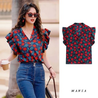 MANSA vintage floral print shirt เสื้อลายดอก เสิ้อเชิ้ตผู้หญิง