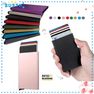 Susth กระเป๋าการ์ด RFID อลูมิเนียมอัลลอยด์ แบบป๊อปอัพ RFID Blocking