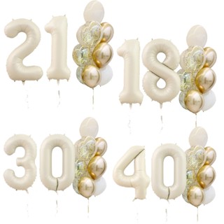 ลูกโป่งยางฮีเลียม ลายตัวเลข สีขาว 18th 30th 20th 50th 40 นิ้ว 12 ชิ้น