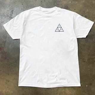 [พร้อมส่ง] เสื้อยืดแขนสั้น คอกลม ผ้าฝ้ายแท้ ทรงหลวม ทรงสามเหลี่ยม ลาย HUF แฟชั่นฤดูร้อน สไตล์อเมริกันสตรีท