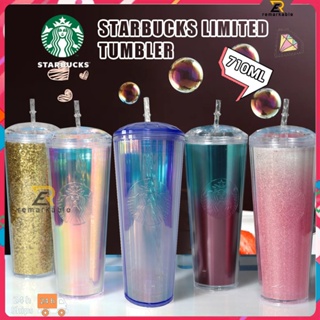 สต็อกพร้อม Starbucks Brilliant Water Cup Diamond Straw Cup 710ml / 24oz New Double Plastic Cup (allowed Color Difference) amazing_th