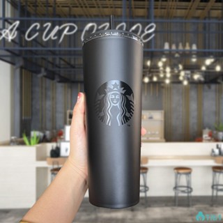 Starbucks Matte Black Coffee Cup Frosted Double-layer Straw Cup Large Capacity Portable Water Cup 16oz/24oz TH1