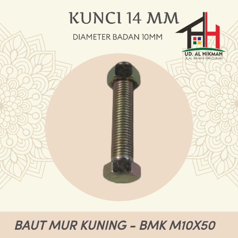 MUNFA_STORE YELLOW HEX BOLT NUT SET M10 X 50 M10X50 KEY 14 MM