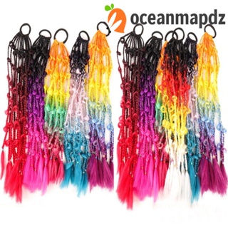 Oceanmapdz วิกผมหางม้าถักเปียสกปรก ยืดหยุ่น สีรุ้ง แอฟริกัน แอฟริกัน สําหรับผู้หญิง