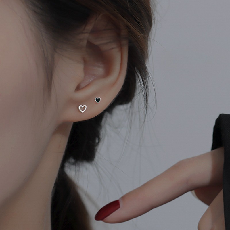 We Flower ชุดเครื่องประดับ ต่างหูเม็ดเดี่ยว เงิน S925 ประดับเพทาย รูปหัวใจ สีดํา สําหรับผู้หญิง 3 ชิ้น - รูปที่ 2