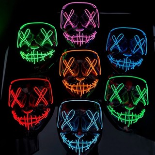 หน้ากากคอสเพลย์นีออน Led เรืองแสงในที่มืดสําหรับปาร์ตี้ฮาโลวีน 10 สี