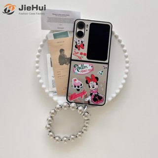 Jiehui เคสโทรศัพท์มือถือ แบบฝาพับ พร้อมกระจก และสายโซ่คล้อง สําหรับ OPPO Find N2