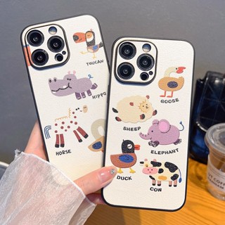 เคสโทรศัพท์มือถือหนัง ป้องกันเลนส์ กันกระแทก ลายการ์ตูนสัตว์น่ารัก สําหรับ iPhone 14ProMax 13 12 11