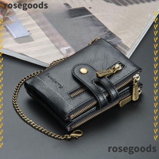 Rosegoods1 กระเป๋าสตางค์ หนัง PU มีซิปคู่ กันขโมย 11 ช่อง สีพื้น สําหรับผู้ชาย