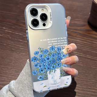 เคสโทรศัพท์มือถือแบบนิ่ม TPU ใส ลายช่อดอกไม้สีฟ้า สําหรับ iphone 7 8 Plus X XS Max SE 7plus 8plus xsmax 11 12 13 14 Pro Max Plus