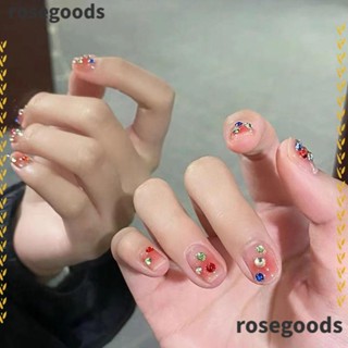 Rosegoods1 เล็บปลอม ประดับเพชร สีนู้ด สีชมพู แฮนด์เมด แฟชั่นสําหรับผู้หญิง XS S M L