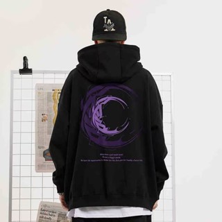 เสื้อกันหนาวแขนยาว มีฮู้ด ทรงหลวม พิมพ์ลายดวงจันทร์ สีม่วง สีดํา สีขาว สไตล์อเมริกัน แฟชั่นคู่รัก ไซซ์ M - 5XL สําหรับผู้ชาย และผู้หญิง