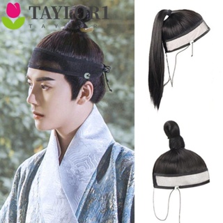 Taylor1 Hanfu วิกผมหางม้ายาวตรง สีดํา สไตล์จีนโบราณ สําหรับผู้ชาย