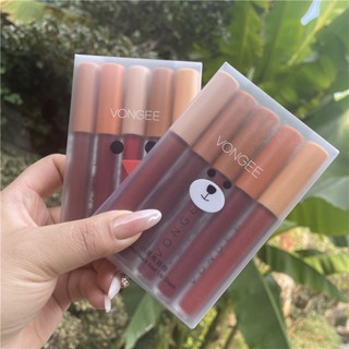 Spot# Cross-border VONGEE little black bear lip glaze set matte foggy Velvet White student style not easy to stick Cup lipstick 8jj