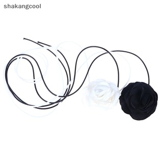 Shakangcool สร้อยคอโชคเกอร์ เชือกยาว ลายดอกไม้ ขนาดใหญ่ โรแมนติก สีดํา และสีขาว เครื่องประดับ สําหรับผู้หญิง SGL