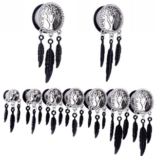 1 Pair Tree Of Life Hollow Steel Leaf Pendant Flesh Tunnels Ear Plugs Gauges Ring Clearance sale