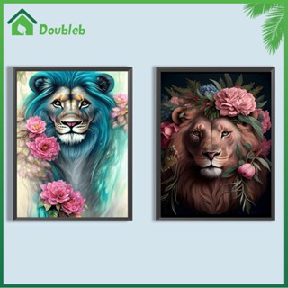 【Doub X ✮】ภาพวาดปักเพชร ทรงกลม ลายสิงโต ดอกไม้ 5D DIY สําหรับตกแต่งบ้าน ✮