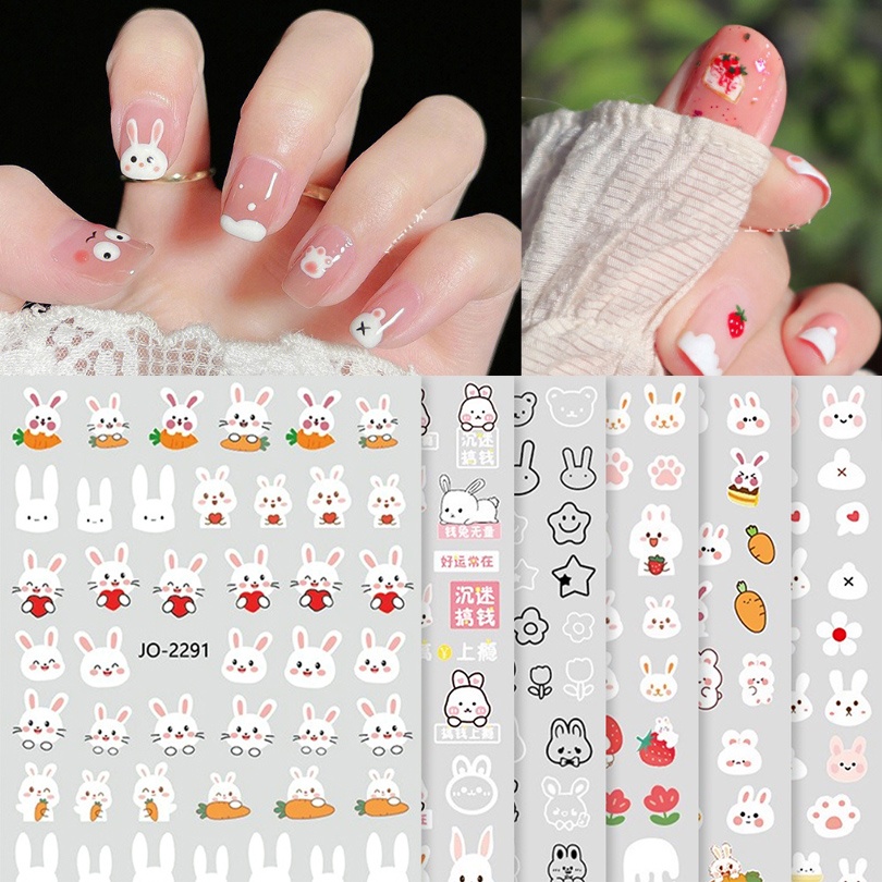 สติกเกอร์ ลายการ์ตูนกระต่าย แครอท มีกาวในตัว สําหรับตกแต่งเล็บผู้หญิง
