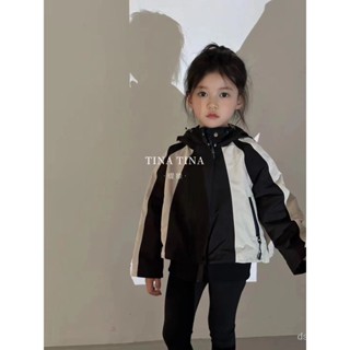 Korean style childrens clothing 2023 girls jacket Autumn New hooded outdoor clothes baby fashionable trench coat fashionable CMXN