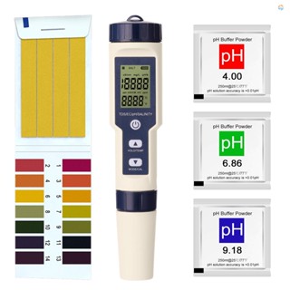 {fash} 5 in 1 เครื่องทดสอบคอมโบ มัลติพารามิเตอร์ แบบมืออาชีพ PH/EC/TDS/Salinity/Thermometer เครื่องทดสอบอเนกประสงค์ ดิจิทัล เครื่องทดสอบคุณภาพน้ํา