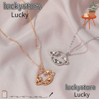 Lucky สร้อยคอ จี้ดาวเคราะห์ ประดับเพทาย เรียบง่าย สําหรับผู้หญิง