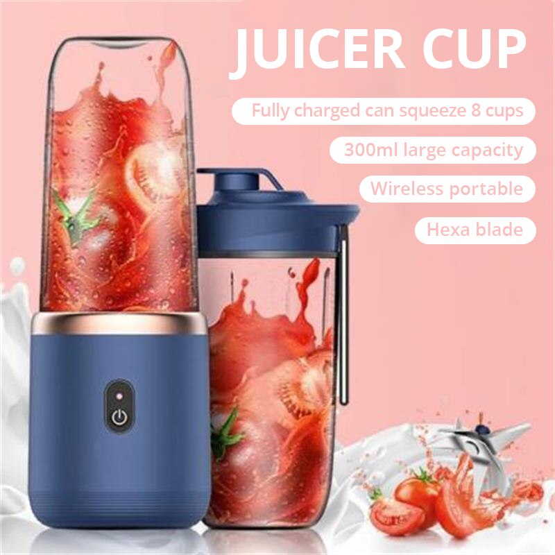 Portable Small Electric Juicer Stainless Steel Blade Juicer Cup Juicer Fruit Automatic Smoothie Blen