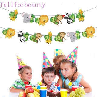 Fallforbeauty แบนเนอร์ ลายการ์ตูนสัตว์ สําหรับตกแต่งปาร์ตี้วันเกิดเด็ก