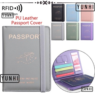 Yunhi RFID ปกหนังสือเดินทาง ผู้หญิง ผู้ชาย กันน้ํา หนัง PU บางเฉียบ ที่ใส่หนังสือเดินทาง