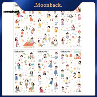 &lt;moonback&gt; สติกเกอร์ฉลาก ลายเด็กผู้หญิง กันน้ํา สําหรับตกแต่งไดอารี่ สมุดภาพ 6 ชิ้น