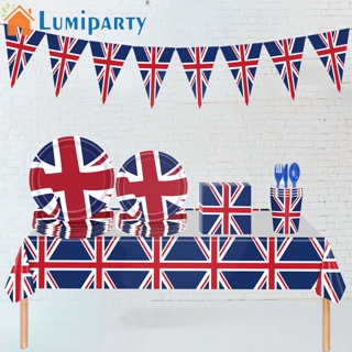 Lumiparty ชุดถ้วยกระดาษ ผ้าปูโต๊ะ ลายธง UK แบบใช้แล้วทิ้ง สําหรับปาร์ตี้