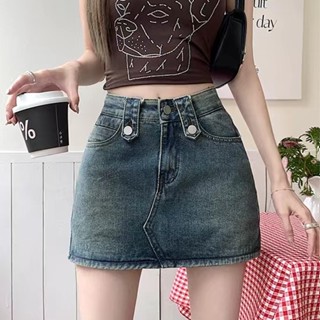 กระโปรงยีนส์ขาสั้นข้างในมีกางเกงยีนส์ขาสั้น กระโปรงยีนส์เอวส…