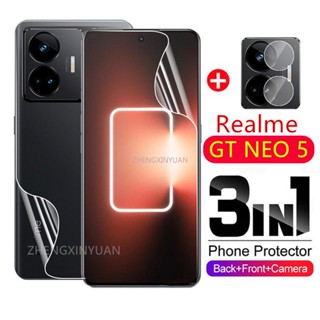 3in1 ฟิล์มไฮโดรเจลนิ่ม ป้องกันหน้าจอ ป้องกันเลนส์กล้อง สําหรับ Realme GT NEO 5 RealmeGTNEO5 GTNEO5