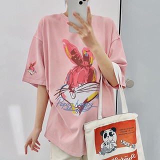 【พร้อมส่ง】เสื้อยืดคอกลม แขนสั้น ผ้าฝ้าย 100% ทรงหลวม โอเวอร์ไซซ์ ขนาดใหญ่ แฟชั่นฤดูร้อน สไตล์เกาหลี สําหรับผู้หญิง