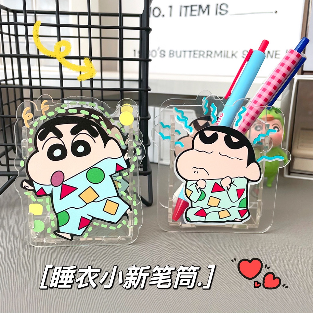 กล่องอะคริลิคใส ลายการ์ตูนชินจัง แบบสร้างสรรค์ สําหรับใส่เครื่องเขียน ปากกา ตั้งโต๊ะ เหมาะกับสํานักงาน