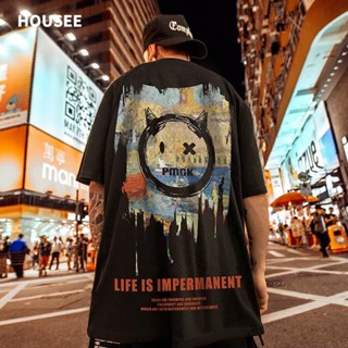 M-8XL Guochao Korean version of the little devil smiley face printing short-sleeved T-shirt men and women tide bran_03