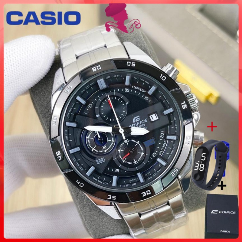 Casio Edifice EFR-539 นาฬิกาผู้ชาย แฟชั่นมัลติฟังก์ชั่โครโนกราฟสแตนเลสนาฬิกาข้อมือธุรกิจ