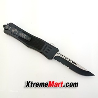 มีดพับ มีดสปริงตรงขนาดกลาง คมเดียวกึ่งหยัก Microtech Combat Troodon 00556 D/E Automatic Knife Camping Tool