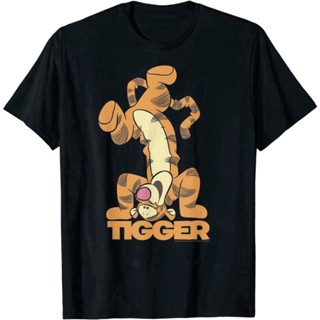 เสื้อเชิ้ตแขนสั้น เสื้อยืดผ้าฝ้าย ผ้านุ่ม เสื้อยืด พิมพ์ลาย Disney Winnie The Pooh Tigger Upside Down Portrait พรีเมี่ยม