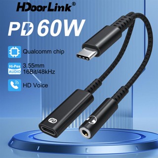 Hdoolink อะแดปเตอร์สายเคเบิล USB C OTG 2 in 1 แจ็ค 3.5 มม. AUX หูฟัง DAC พร้อมพอร์ตชาร์จ PD สําหรับ Samsung Huawei แล็ปท็อป แท็บเล็ต