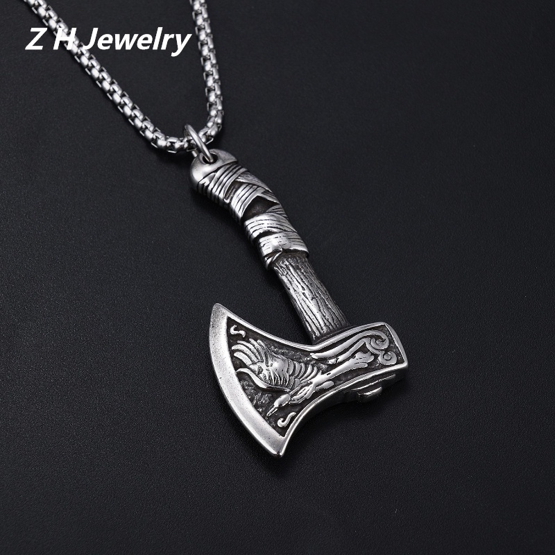 [Z H Jewelry] วินเทจ นอร์ดิก ไวกิ้ง กะโหลก โทมาฮอว์ก ฮิปฮอป จี้ ผู้ชายและผู้หญิง แฟชั่น สเตนเลส สร้อยคอ พังก์ ปาร์ตี้ ร็อค ไทเทเนียม เหล็ก เครื่องประดับ อุปกรณ์เสริม
