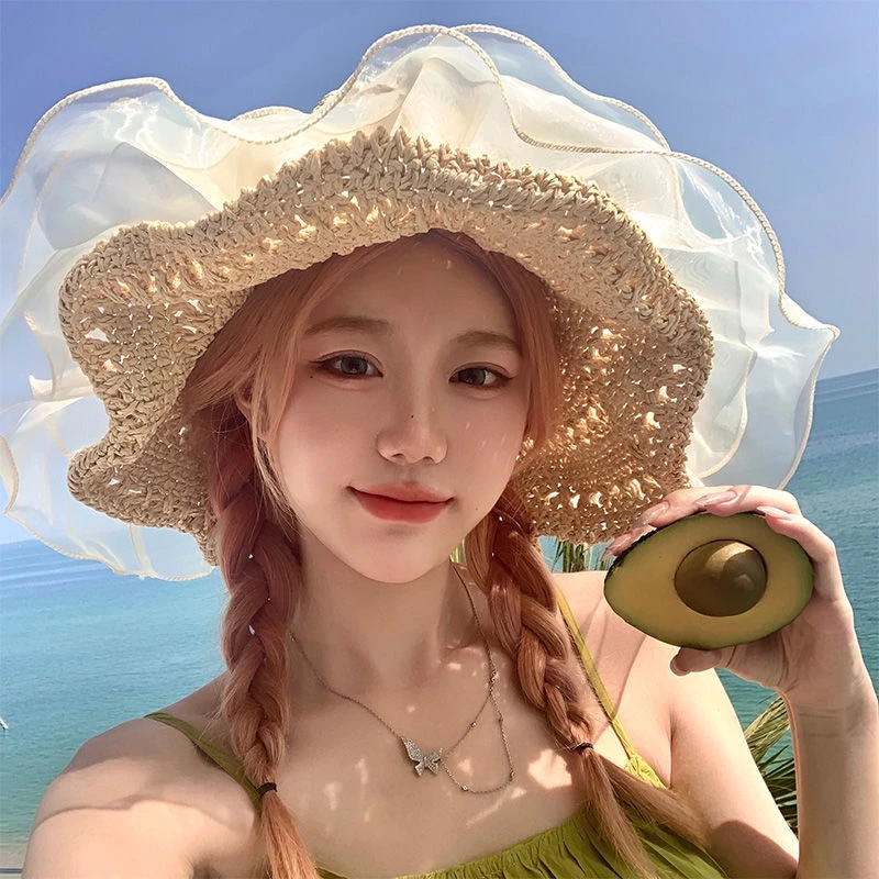 หมวกฟางปีกกว้างแต่งลูกไม้ สไตล์ญี่ปุ่น สำหรับผู้หญิง thumbnail 3