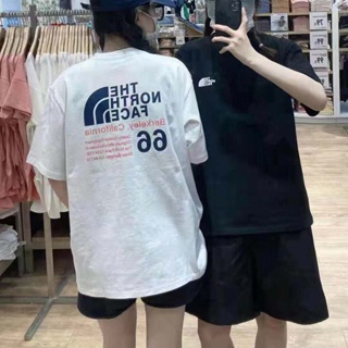 เสื้อยืดคอกลม ผ้าฝ้าย พิมพ์ลาย The North Face แบบเรียบ สําหรับผู้ชาย และผู้หญิง